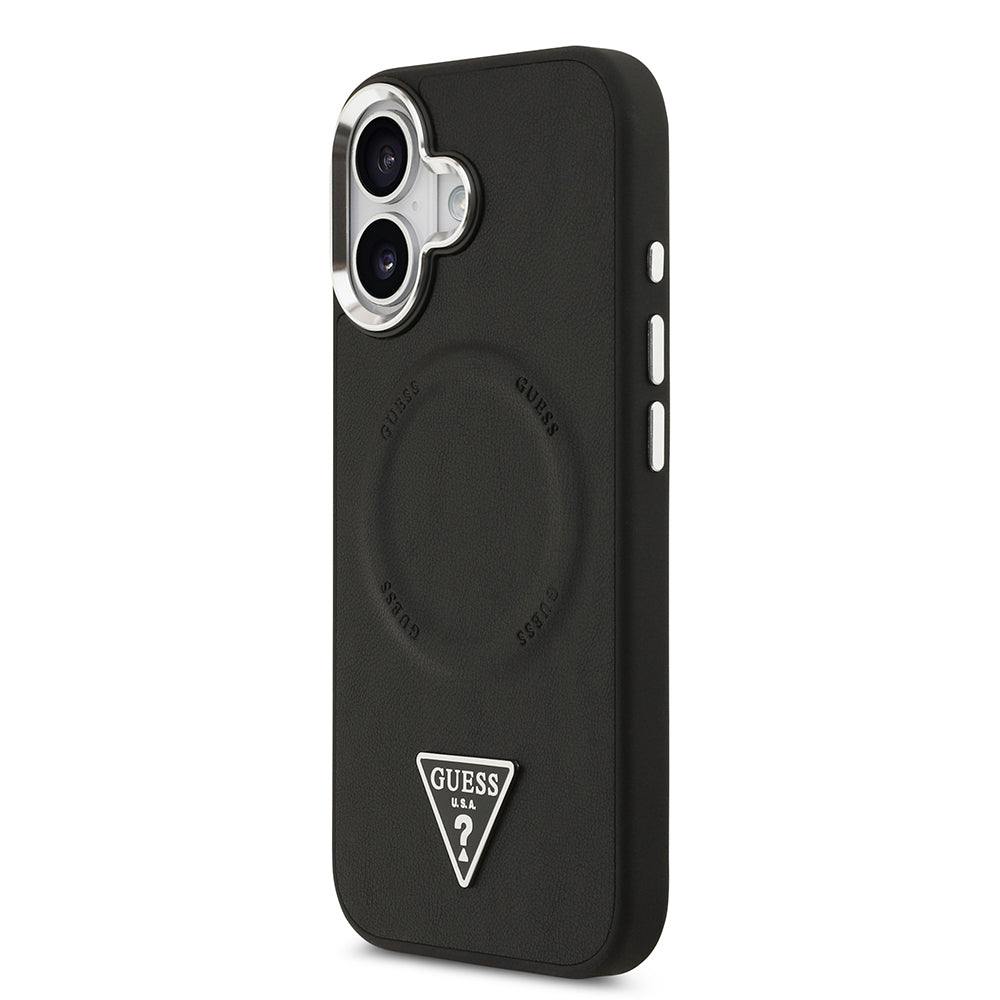 Apple iPhone 17 Kılıf Guess Orjinal Lisanslı M-safe Şarj Özellikli PU Deri Metal Kamera Çerçeveli Üçgen Logolu Kapak