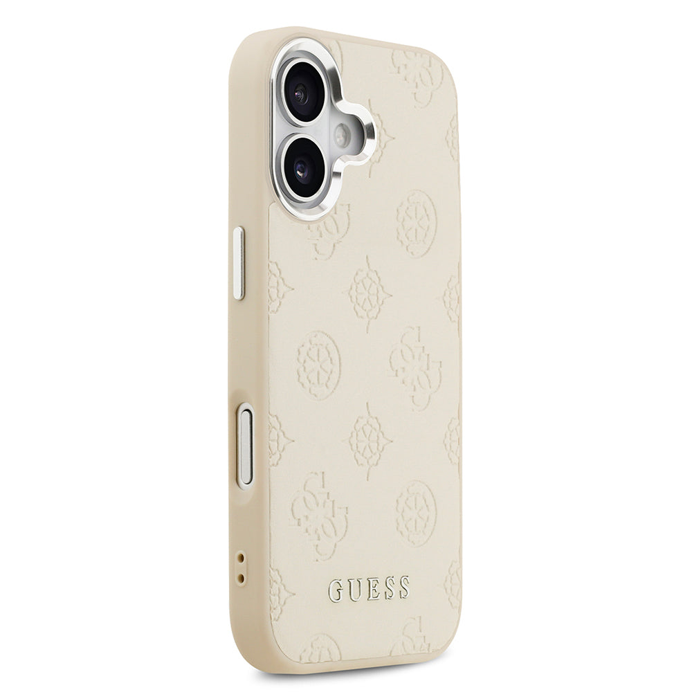 Apple iPhone 17 Kılıf Guess Orjinal Lisanslı M-safe Şarj Özellikli Sıcak Baskılı Klasik Yazı Logolu PU Deri Peony Kapak