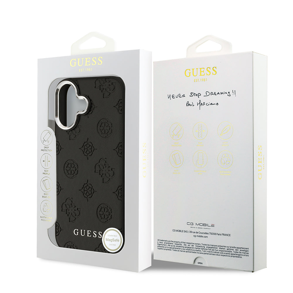 Apple iPhone 17 Kılıf Guess Orjinal Lisanslı M-safe Şarj Özellikli Sıcak Baskılı Klasik Yazı Logolu PU Deri Peony Kapak