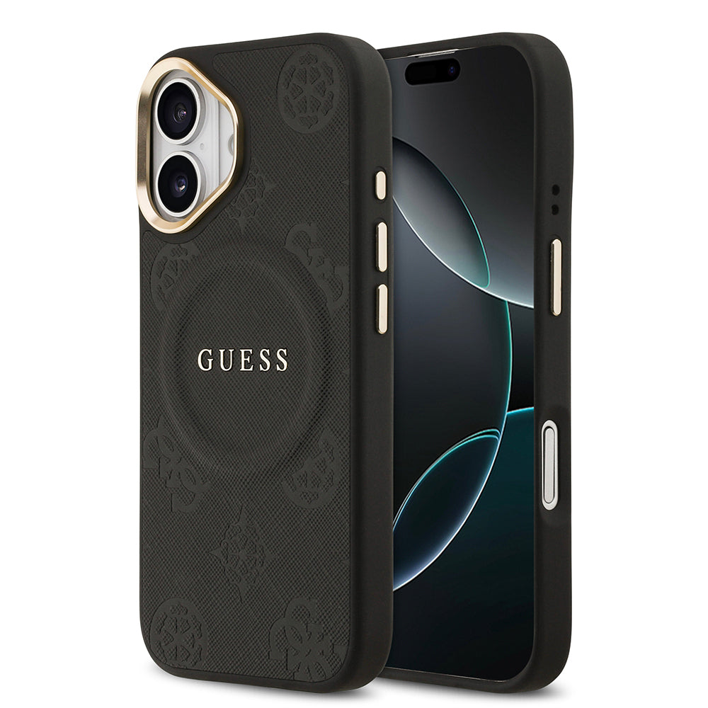 Apple iPhone 17 Kılıf Guess Orjinal Lisanslı M-safe Şarj Özellikli Sıcak Baskılı Yazı Logolu PU Deri Peony Kapak