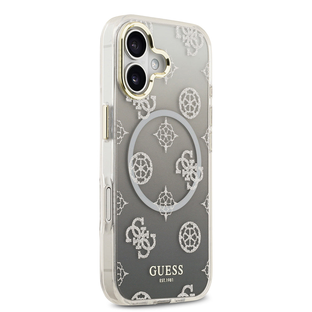 Apple iPhone 17 Kılıf Guess Orjinal Lisanslı M-safe Şarj Özellikli Simli Peony Desenli Silikon Kapak