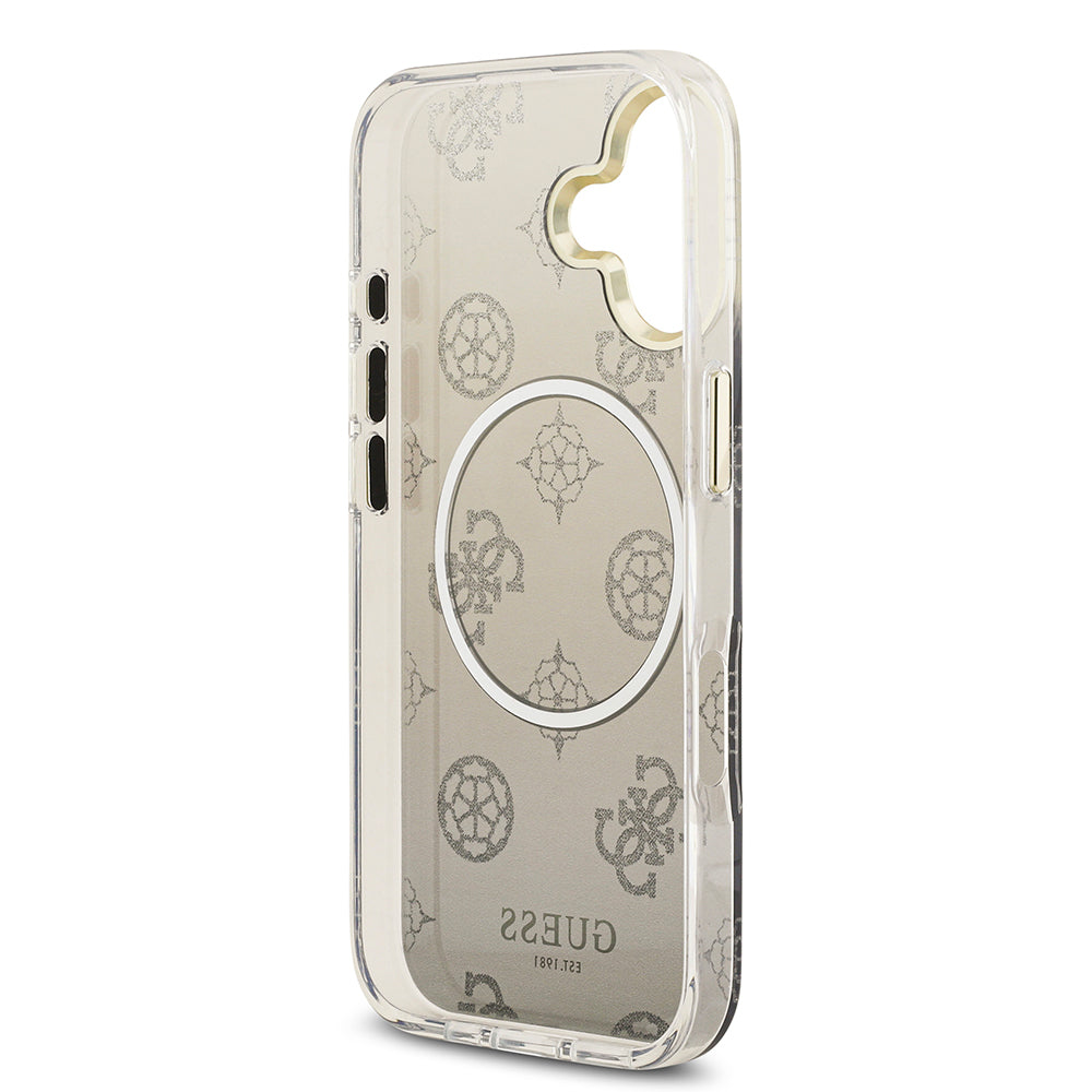 Apple iPhone 17 Kılıf Guess Orjinal Lisanslı M-safe Şarj Özellikli Simli Peony Desenli Silikon Kapak