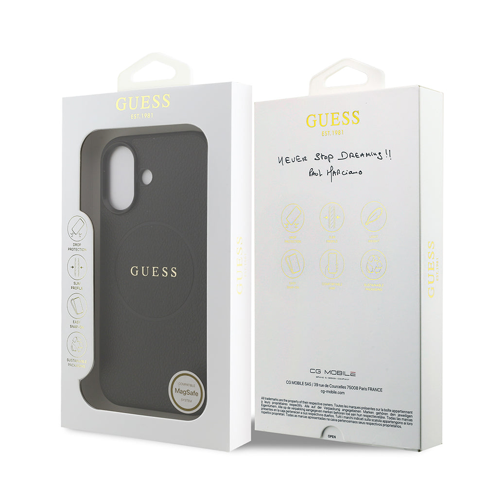 Apple iPhone 17 Kılıf Guess Orjinal Lisanslı M-safe Şarj Özellikli Yazı Logolu PU Deri Kapak