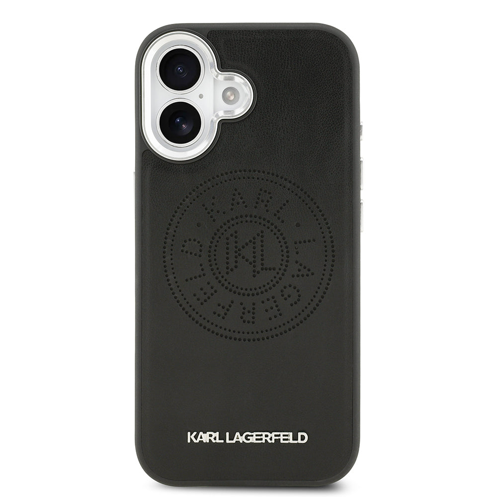 Apple iPhone 17 Kılıf Karl Lagerfeld Orjinal Lisanslı M-safe Şarj Özellikli Delikli Tasarım Metal Logolu PU Deri Kapak