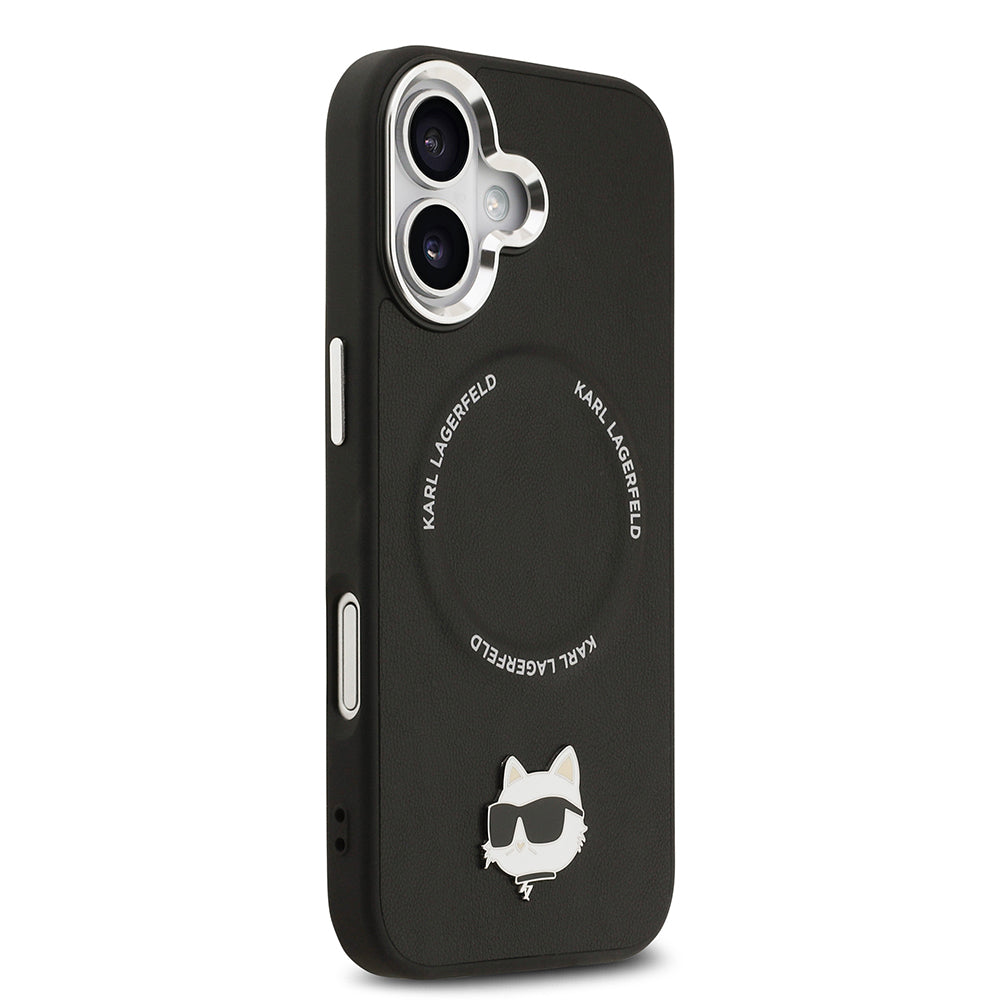 Apple iPhone 17 Kılıf Karl Lagerfeld Orjinal Lisanslı M-safe Şarj Özellikli Metal Kamera ve Buton Tasarımlı Choupette PU Deri Kapak