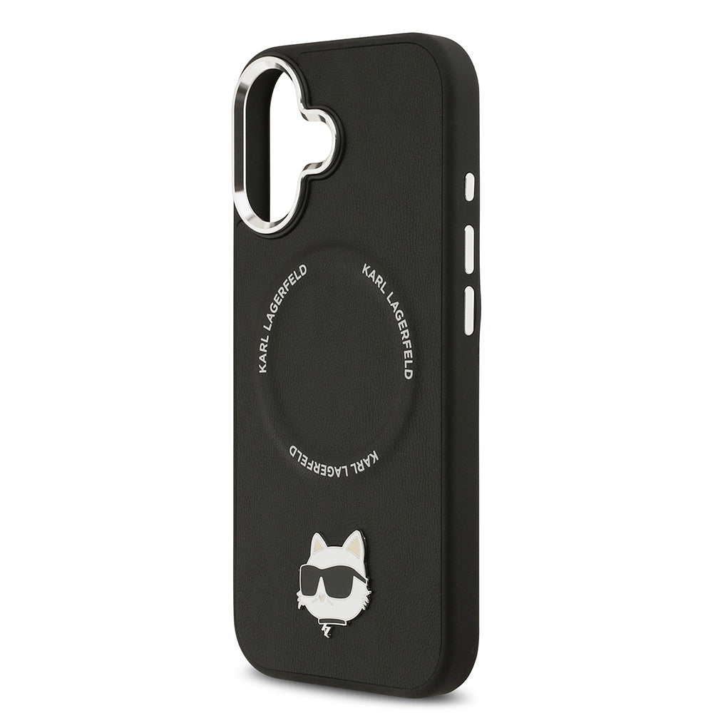 Apple iPhone 17 Kılıf Karl Lagerfeld Orjinal Lisanslı M-safe Şarj Özellikli Metal Kamera ve Buton Tasarımlı Choupette PU Deri Kapak
