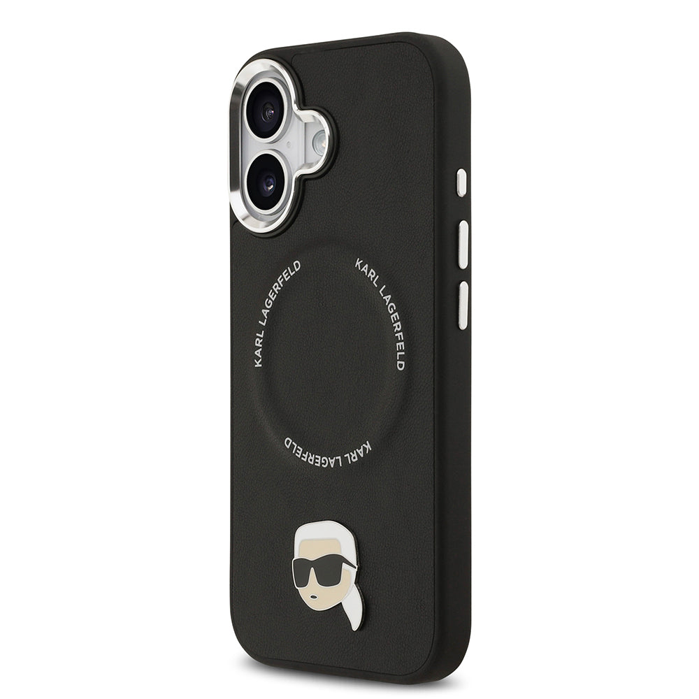 Apple iPhone 17 Kılıf Karl Lagerfeld Orjinal Lisanslı M-safe Şarj Özellikli Metal Kamera ve Buton Tasarımlı Karl PU Deri Kapak