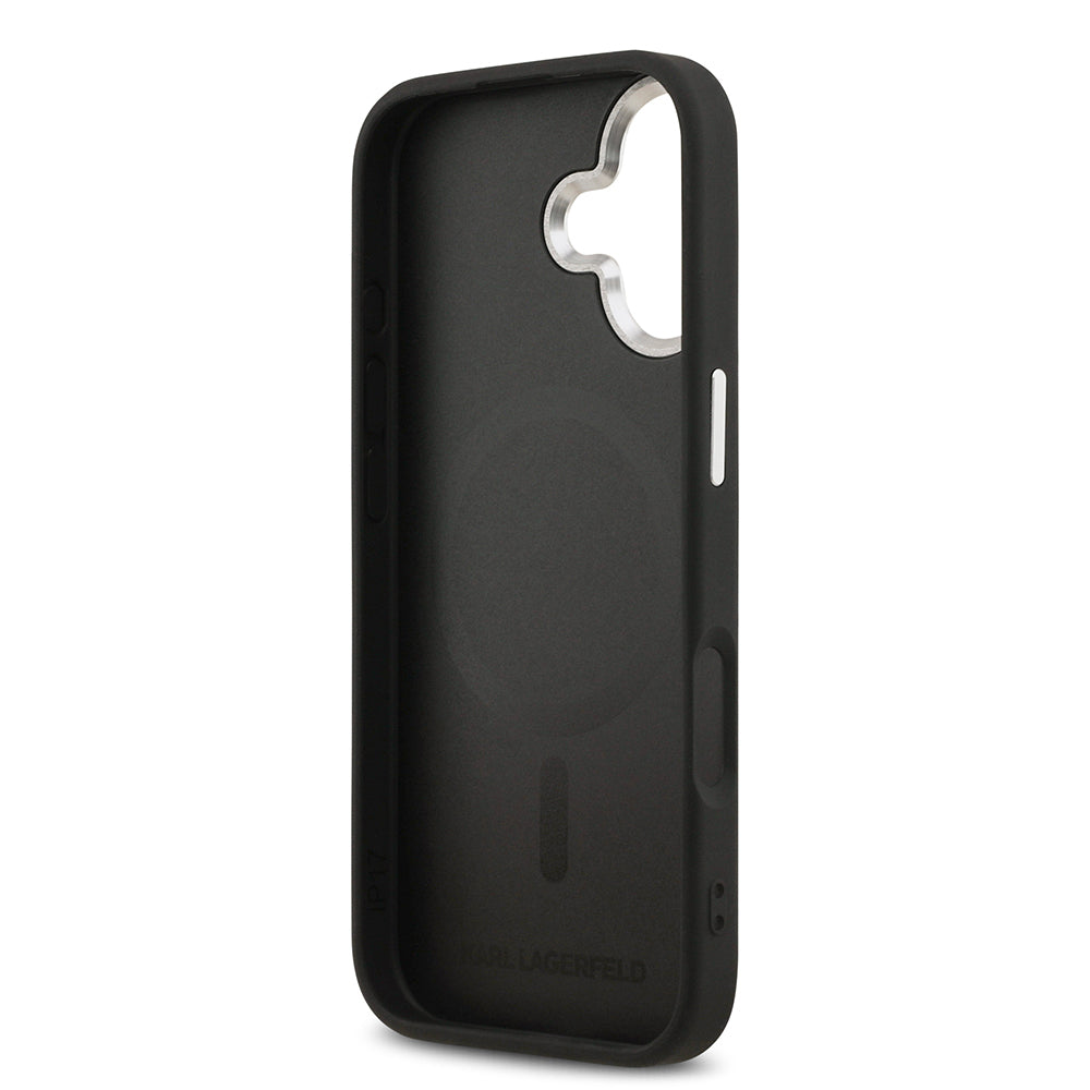 Apple iPhone 17 Kılıf Karl Lagerfeld Orjinal Lisanslı M-safe Şarj Özellikli Metal Kamera ve Buton Tasarımlı K&C PU Deri Kapak