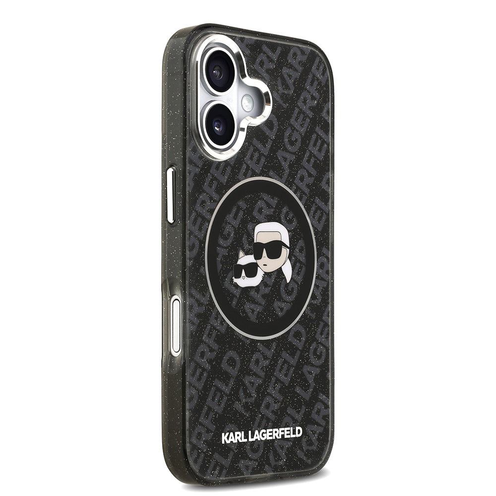 Apple iPhone 17 Kılıf Karl Lagerfeld Orjinal Lisanslı Parlayan Simli Karl & Choupette Heads Kapak