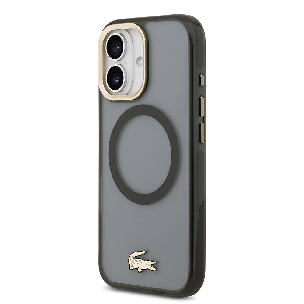Apple iPhone 17 Kılıf Lacoste Orjinal Lisanslı M-safe Şarj Özellikli Gold Timsah Logolu Buzlu Kapak