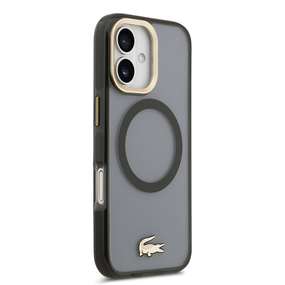 Apple iPhone 17 Kılıf Lacoste Orjinal Lisanslı M-safe Şarj Özellikli Gold Timsah Logolu Buzlu Kapak