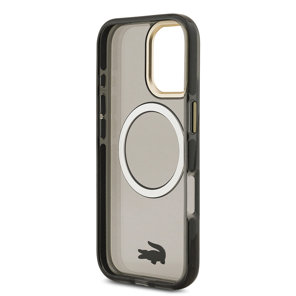 Apple iPhone 17 Kılıf Lacoste Orjinal Lisanslı M-safe Şarj Özellikli Gold Timsah Logolu Buzlu Kapak