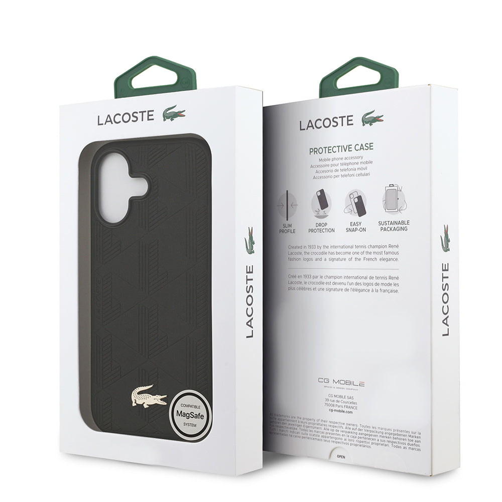Apple iPhone 17 Kılıf Lacoste Orjinal Lisanslı M-safe Şarj Özellikli PU Deri Tasarımlı Karışık Monogram Desenli Kapak