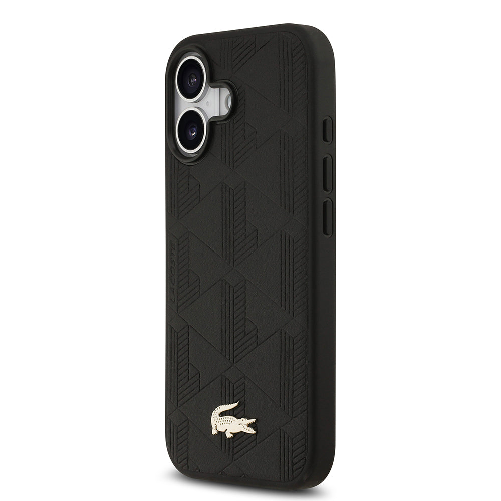 Apple iPhone 17 Kılıf Lacoste Orjinal Lisanslı M-safe Şarj Özellikli PU Deri Tasarımlı Karışık Monogram Desenli Kapak