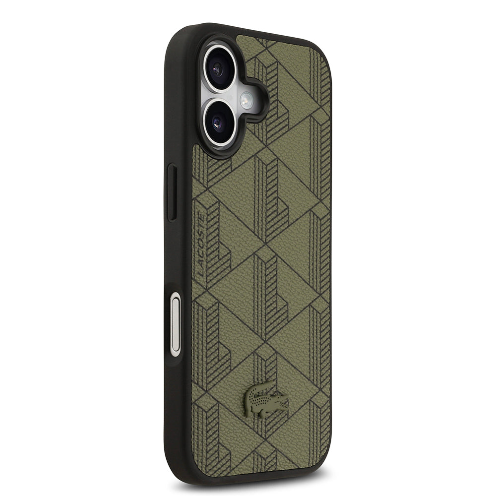 Apple iPhone 17 Kılıf Lacoste Orjinal Lisanslı M-safe Şarj Özellikli PU Deri Tasarımlı Kartlıklı Karışık Monogram Desenli Kapak
