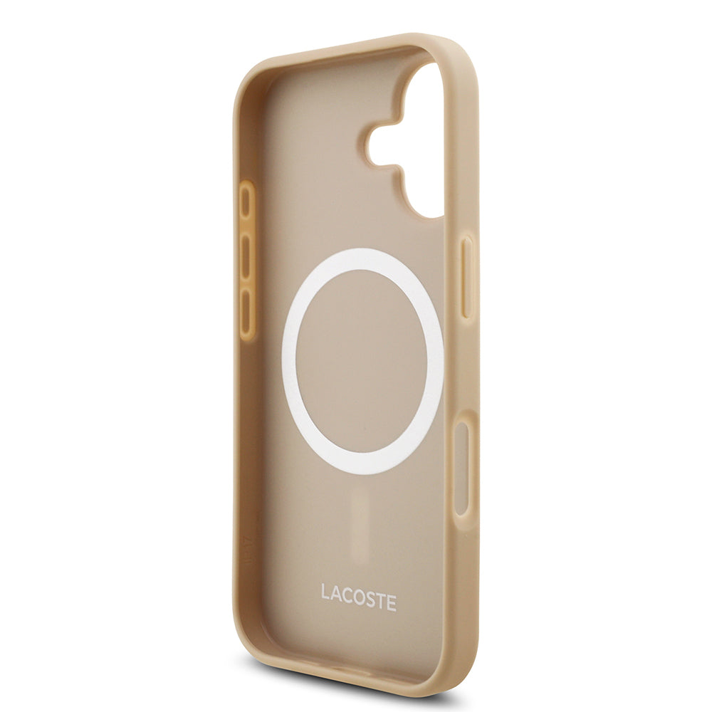 Apple iPhone 17 Kılıf Lacoste Orjinal Lisanslı M-safe Şarj Özellikli PU Pike Desenli Metal Logolu Kartlıklı Kapak