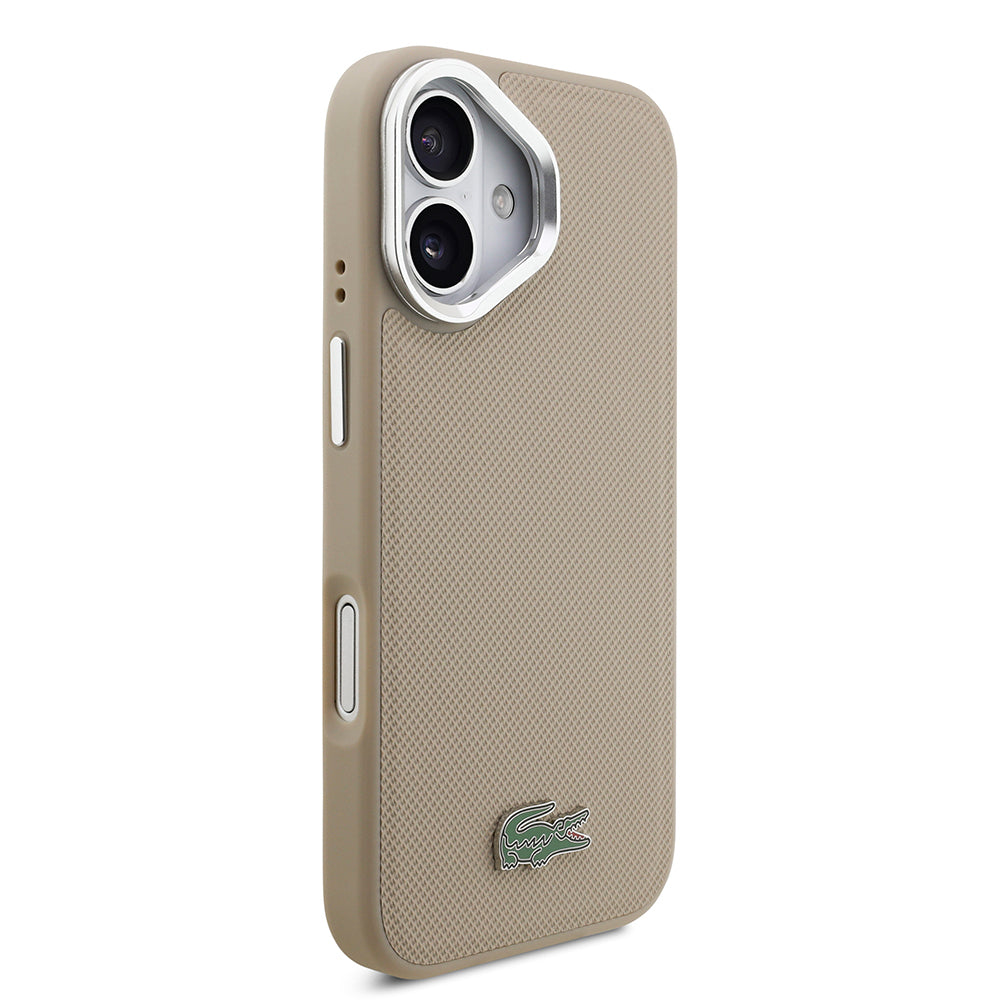 Apple iPhone 17 Kılıf Lacoste Orjinal Lisanslı M-safe Şarj Özellikli PU Pike Desenli Standlı Metal Logolu Kapak