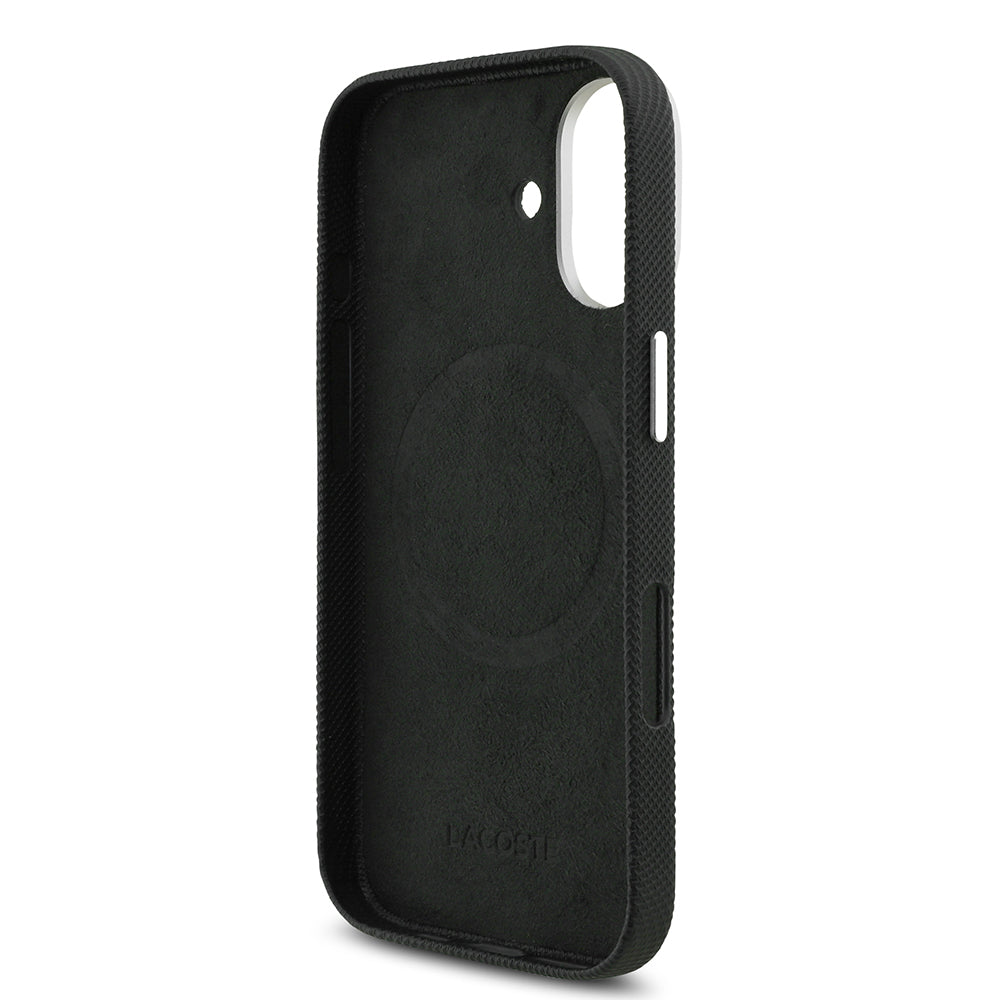 Apple iPhone 17 Kılıf Lacoste Orjinal Lisanslı M-Safe Şarj Özellikli PVC Pike Desenli Arka Yüzey İkonik Timsah Dokuma Logolu Kapak