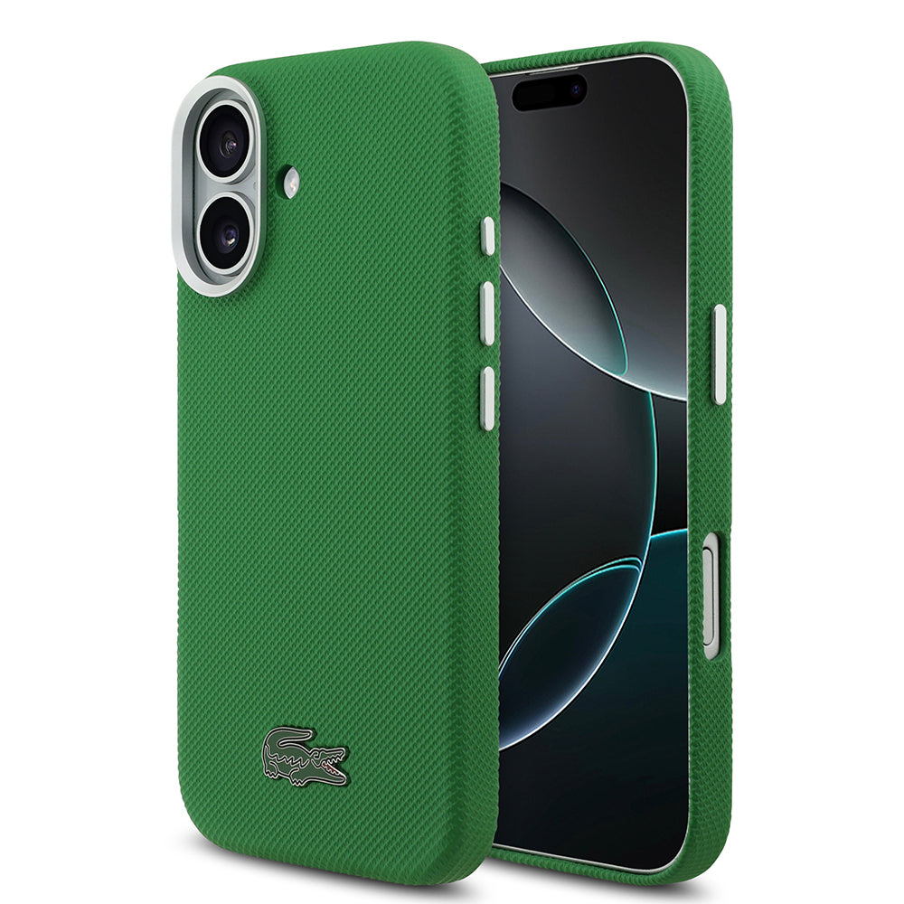 Apple iPhone 17 Kılıf Lacoste Orjinal Lisanslı M-Safe Şarj Özellikli PVC Pike Desenli Arka Yüzey İkonik Timsah Dokuma Logolu Kapak