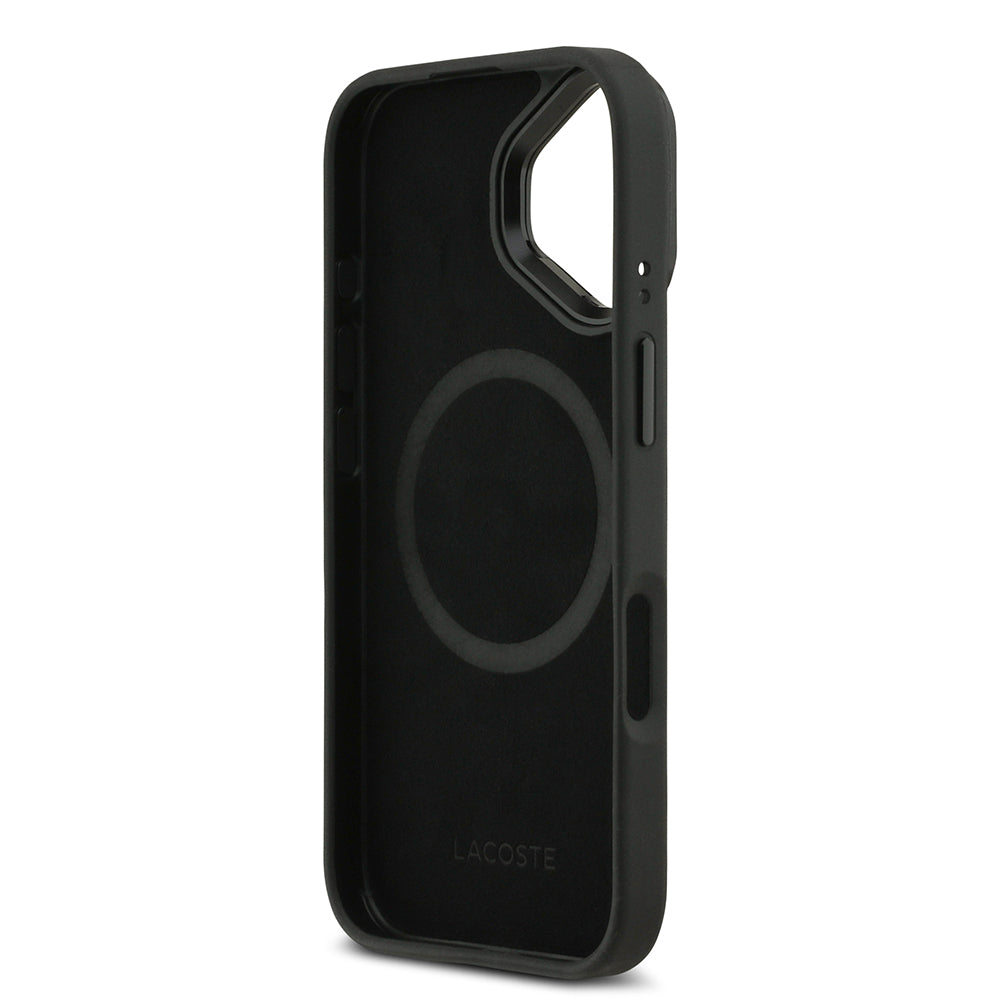Apple iPhone 17 Kılıf Lacoste Orjinal Lisanslı M-safe Şarj Özellikli Standlı PU Deri Karışık Monogram Desenli Kapak