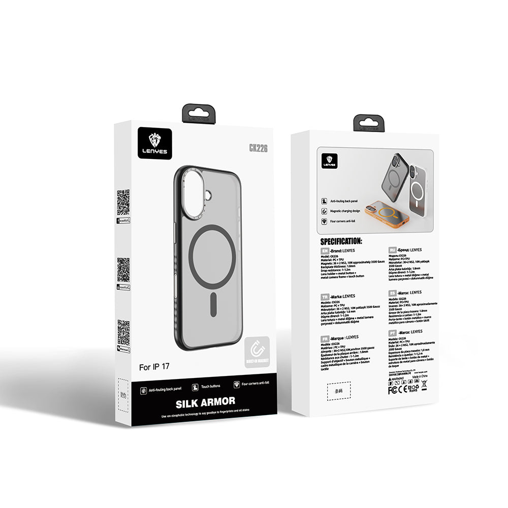 Apple iPhone 17 Kılıf M-safe Şarj Özellikli Metal Kamera Standlı Lenyes CK226 PC Kapak