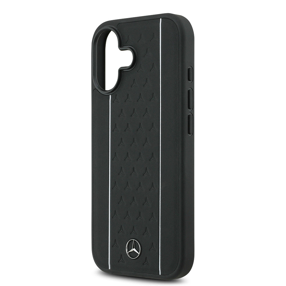 Apple iPhone 17 Kılıf Mercedes Benz Orjinal Lisanslı M-safe Şarj Özellikli Şeritli Yıldız Desenli Metal Logolu Deri Kapak