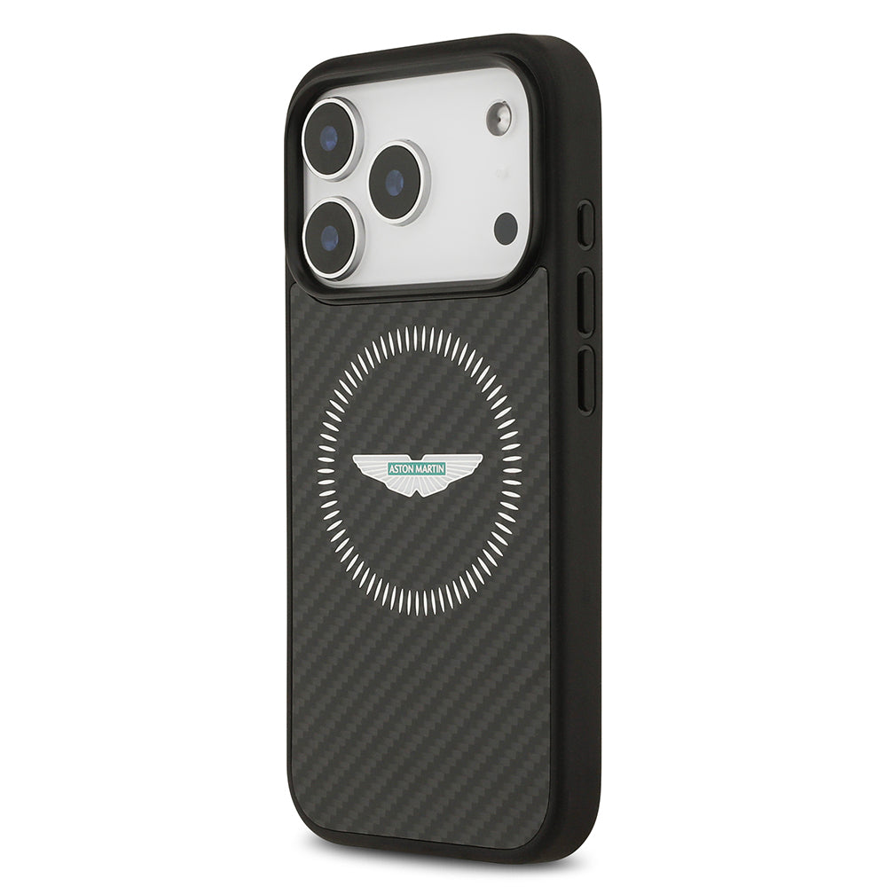 Apple iPhone 17 Pro Kılıf Aston Martin Orjinal Lisanslı M-safe Şarj Özellikli Karbon Fiber Kevlar Kapak