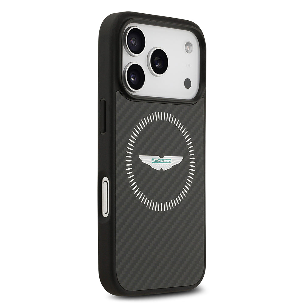 Apple iPhone 17 Pro Kılıf Aston Martin Orjinal Lisanslı M-safe Şarj Özellikli Karbon Fiber Kevlar Kapak