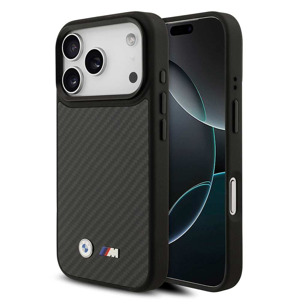 Apple iPhone 17 Pro Kılıf BMW Orjinal Lisanslı M-safe Şarj Özellikli Karbon Fiber Metal Logolu Kevlar Kapak