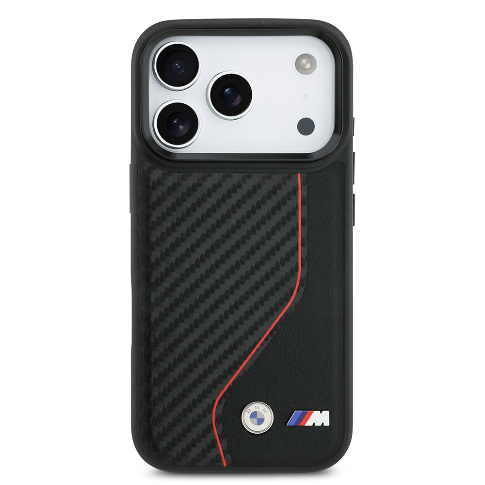 Apple iPhone 17 Pro Kılıf BMW Orjinal Lisanslı M-safe Şarj Özellikli Metal BMW ve M Logolu PU Karbon Tasarımlı Kapak