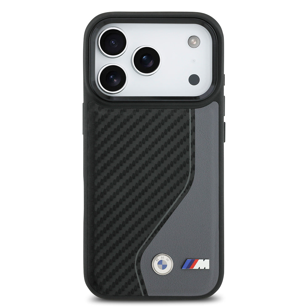 Apple iPhone 17 Pro Kılıf BMW Orjinal Lisanslı M-safe Şarj Özellikli Metal BMW ve M Logolu PU Karbon Tasarımlı Kapak
