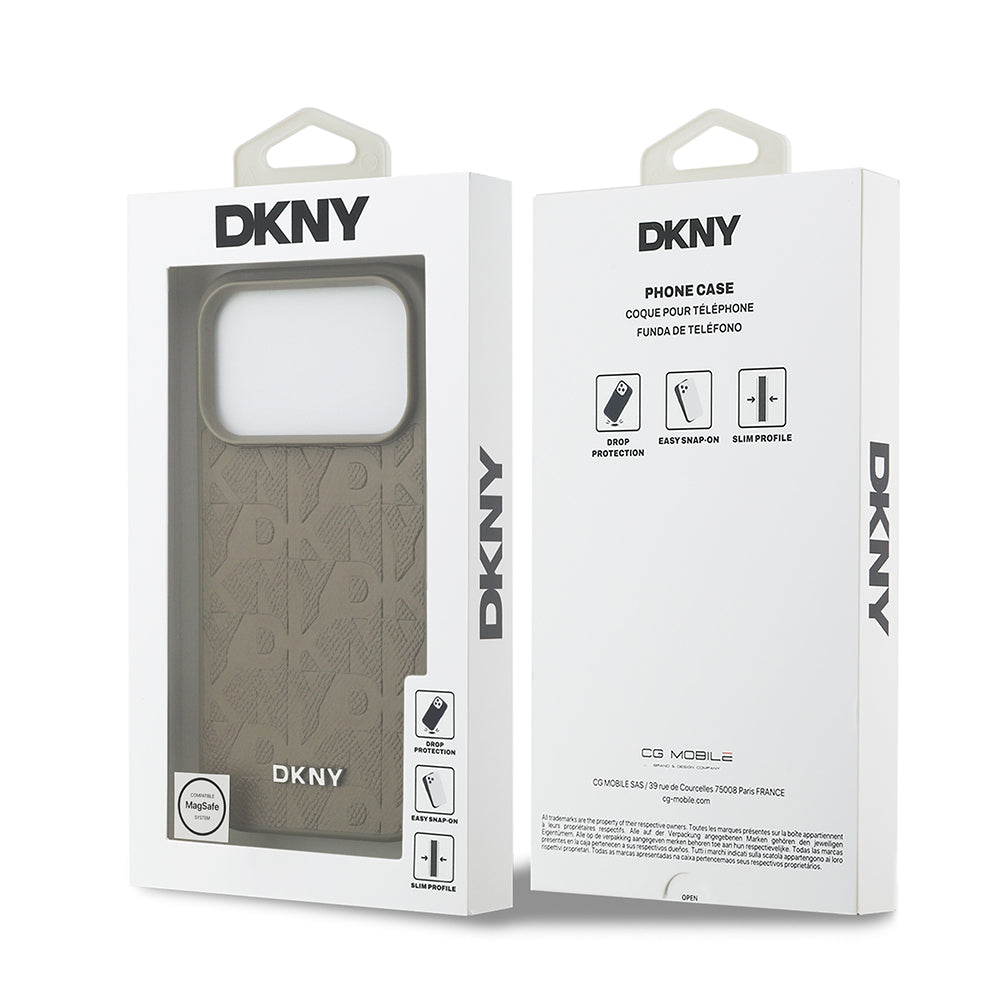 Apple iPhone 17 Pro Kılıf DKNY Orjinal Lisanslı M-safe Şarj Özellikli 3D Yazılı Grid Pattern Kapak