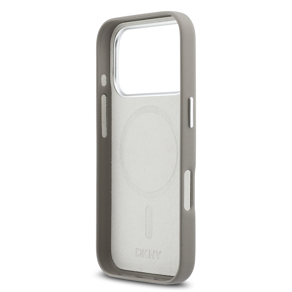 Apple iPhone 17 Pro Kılıf DKNY Orjinal Lisanslı M-safe Şarj Özellikli PU Büyük Dikey Logolu Kapak