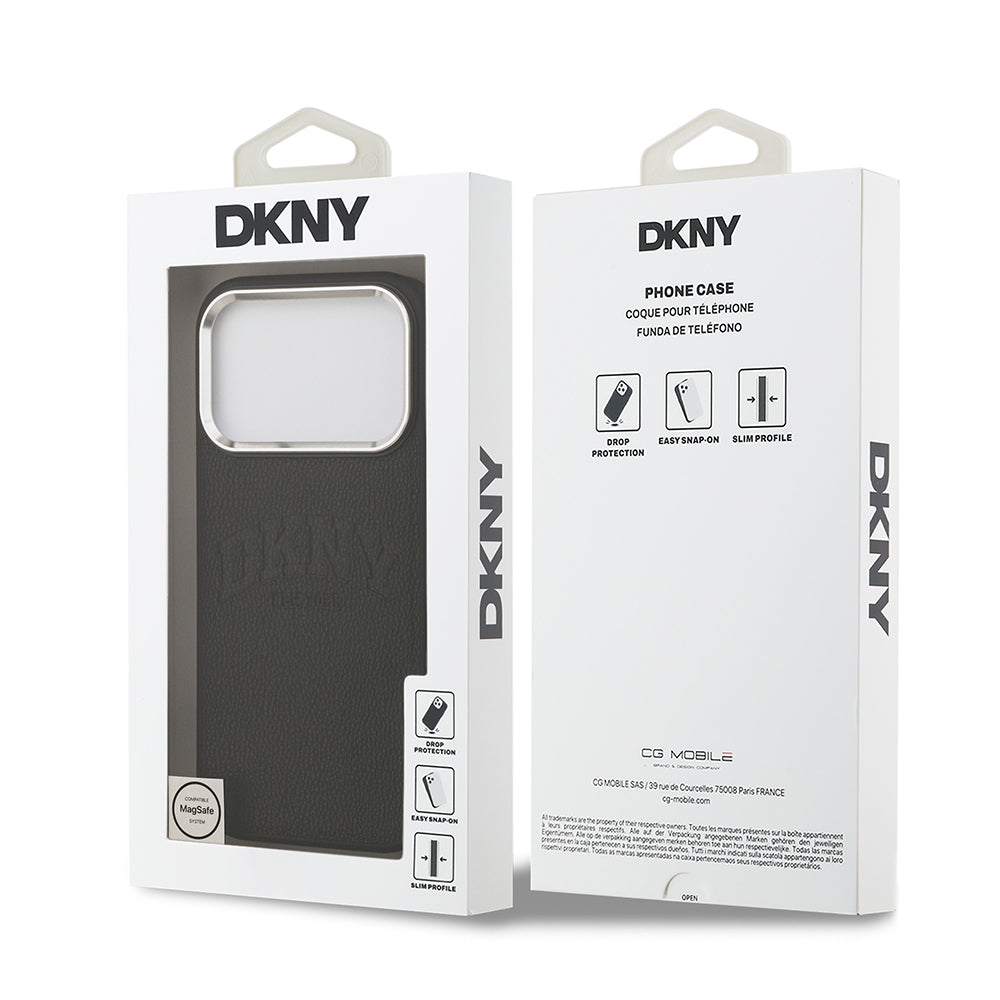 Apple iPhone 17 Pro Kılıf DKNY Orjinal Lisanslı M-safe Şarj Özellikli PU Deri Kabartmalı Kapak