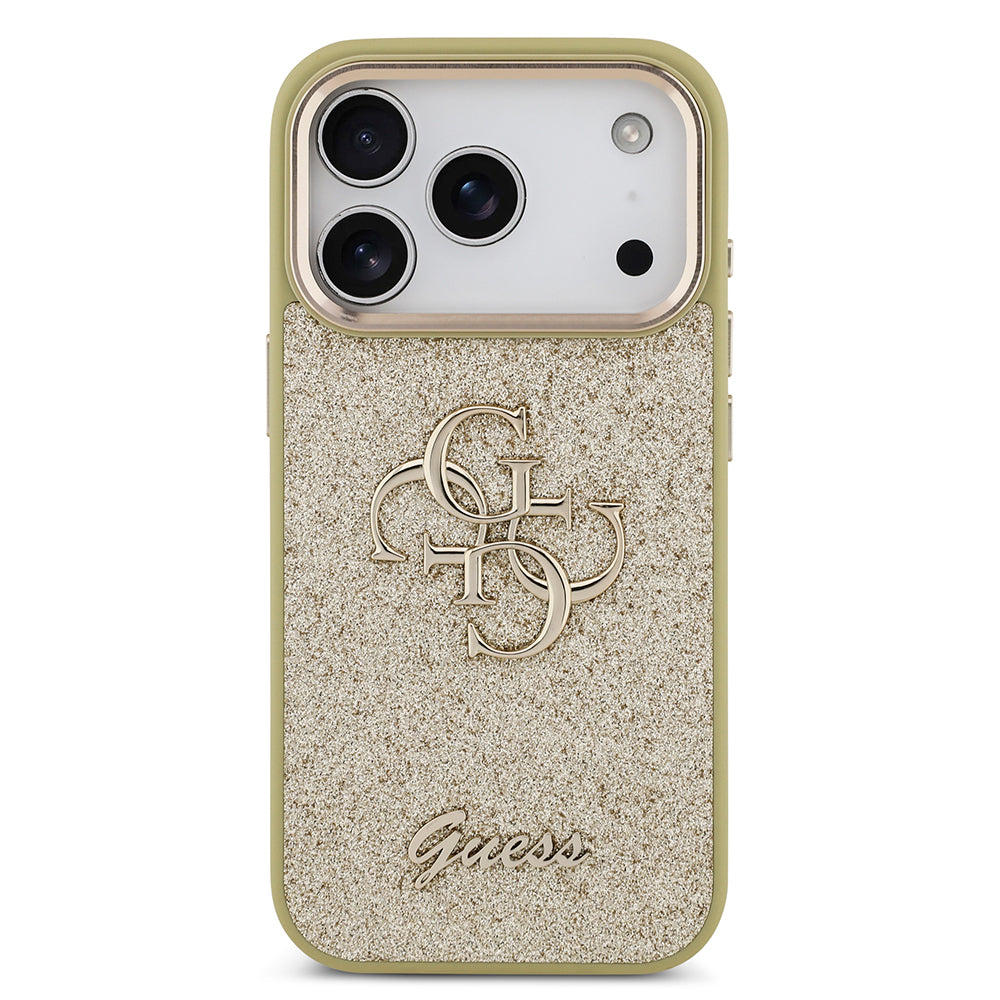 Apple iPhone 17 Pro Kılıf Guess Orjinal Lisanslı 4G Büyük Metal Kamera Çerçeveli ve Logolu Glitter Kapak