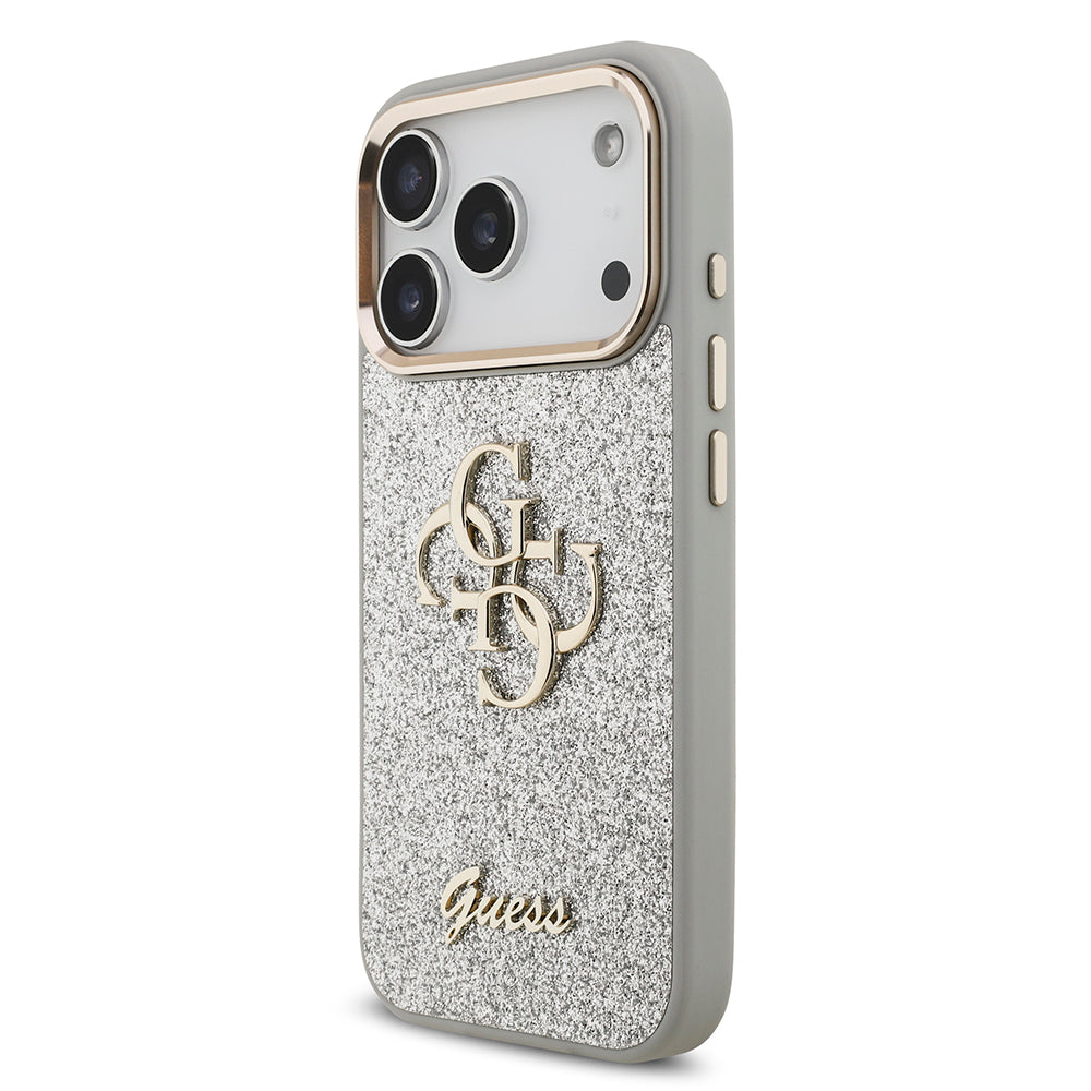 Apple iPhone 17 Pro Kılıf Guess Orjinal Lisanslı 4G Büyük Metal Kamera Çerçeveli ve Logolu Glitter Kapak