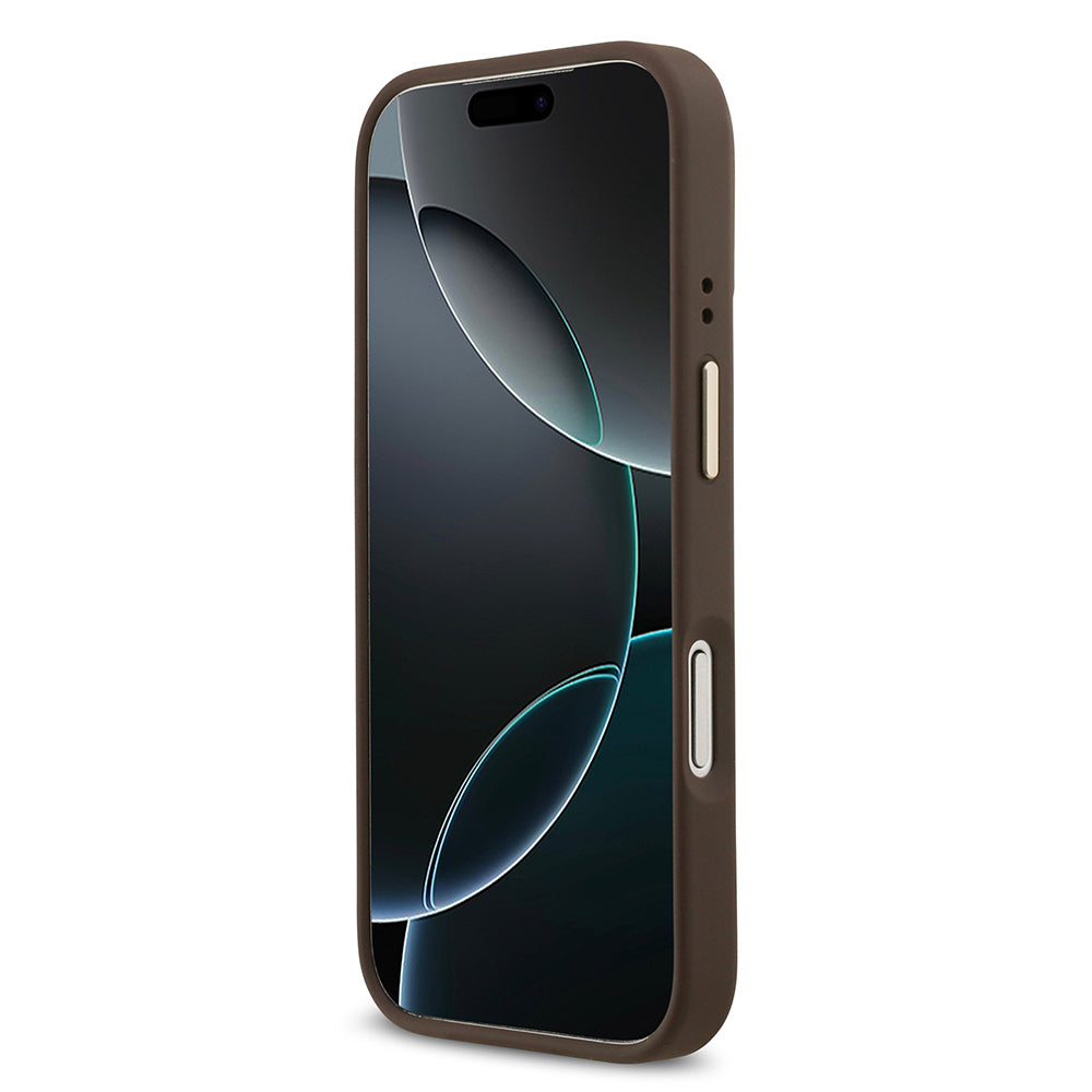 Apple iPhone 17 Pro Kılıf Guess Orjinal Lisanslı M-safe Şarj Özellikli 4G Desenli PU Metal Plaka Klasik Logolu Kapak