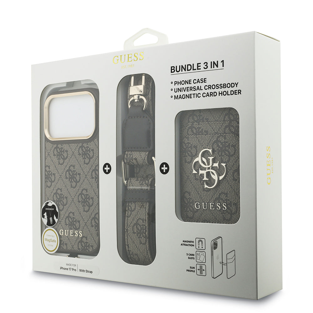 Apple iPhone 17 Pro Kılıf Guess Orjinal Lisanslı M-safe Şarj Özellikli Askılı ve 4G Logo Kartlıklı Kapak