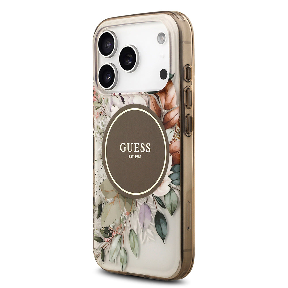 Apple iPhone 17 Pro Kılıf Guess Orjinal Lisanslı M-safe Şarj Özellikli Flower Tonal Circle Kapak