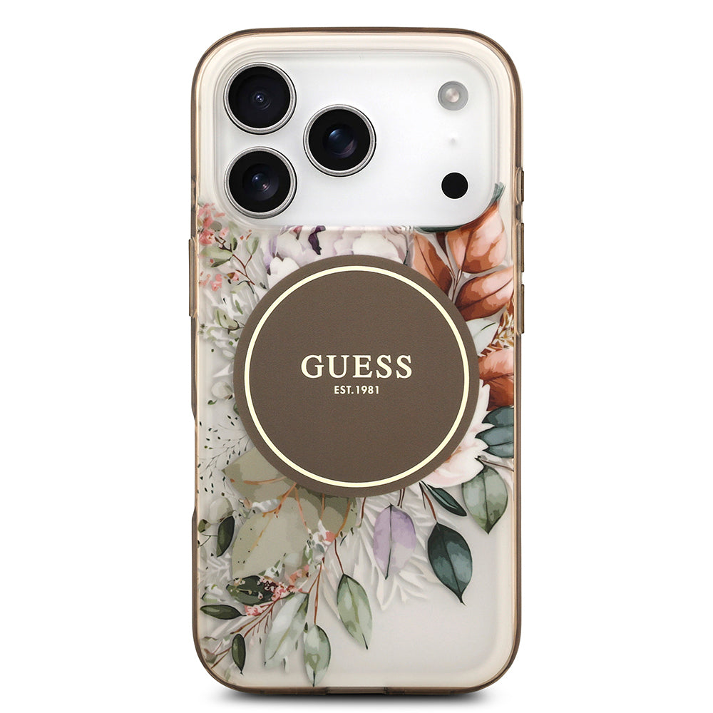 Apple iPhone 17 Pro Kılıf Guess Orjinal Lisanslı M-safe Şarj Özellikli Flower Tonal Circle Kapak