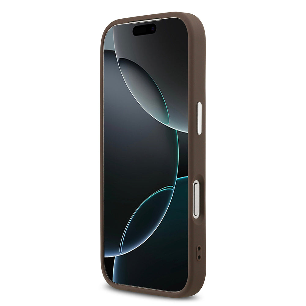 Apple iPhone 17 Pro Kılıf Guess Orjinal Lisanslı M-safe Şarj Özellikli Gümüş Metal Kamera Çerçeveli Üçgen Logo 4G Desenli Kapak