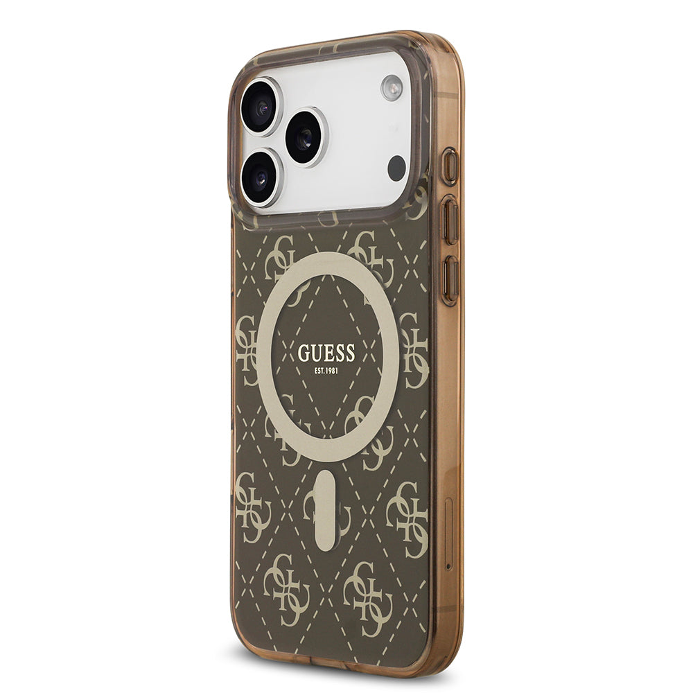 Apple iPhone 17 Pro Kılıf Guess Orjinal Lisanslı M-safe Şarj Özellikli IML Baskılı Klasik Logolu 4G Desenli Kapak