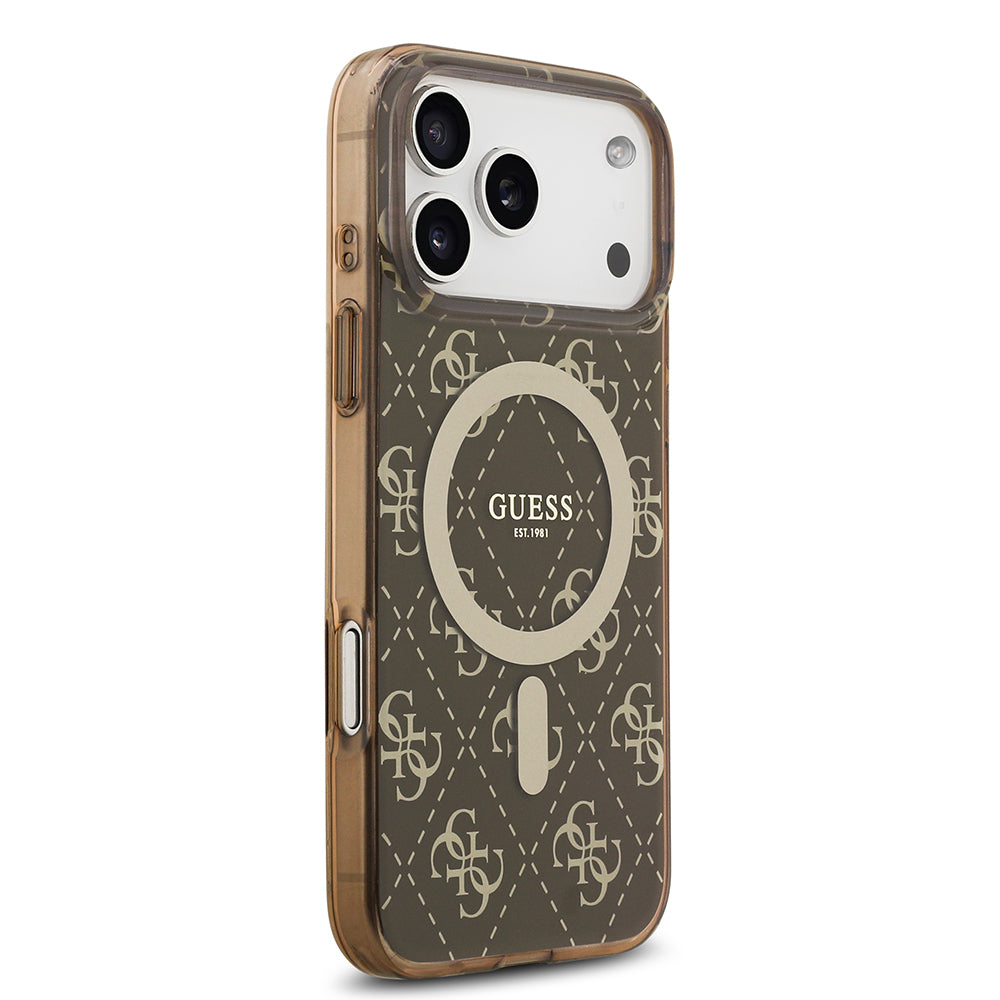 Apple iPhone 17 Pro Kılıf Guess Orjinal Lisanslı M-safe Şarj Özellikli IML Baskılı Klasik Logolu 4G Desenli Kapak