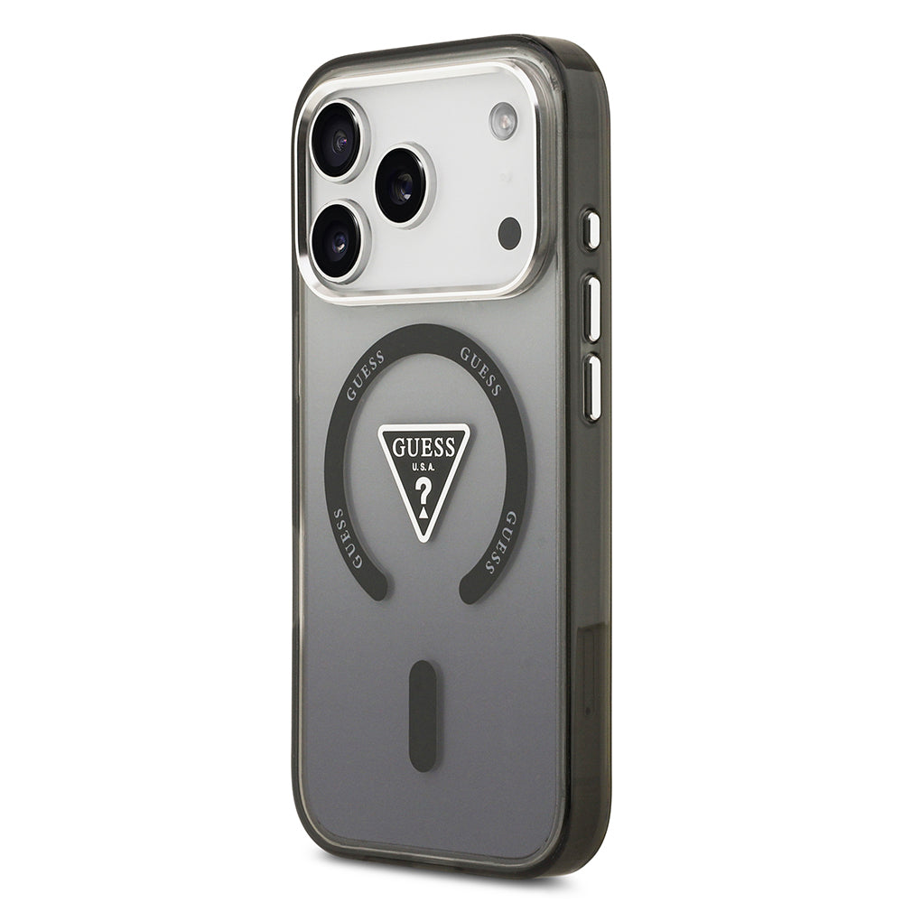 Apple iPhone 17 Pro Kılıf Guess Orjinal Lisanslı M-safe Şarj Özellikli IML Baskılı Üçgen Logolu Metal Kamera Çerçeveli Kapak