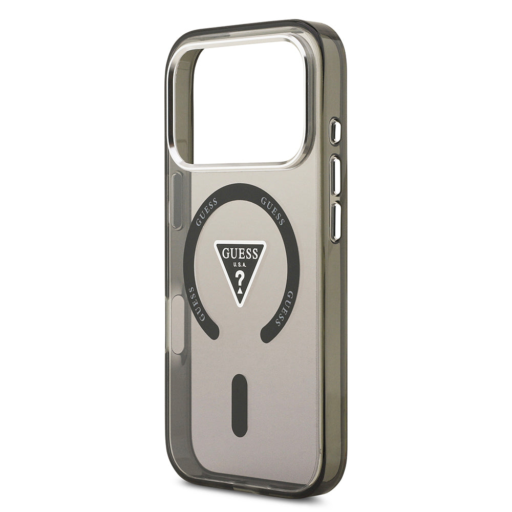 Apple iPhone 17 Pro Kılıf Guess Orjinal Lisanslı M-safe Şarj Özellikli IML Baskılı Üçgen Logolu Metal Kamera Çerçeveli Kapak