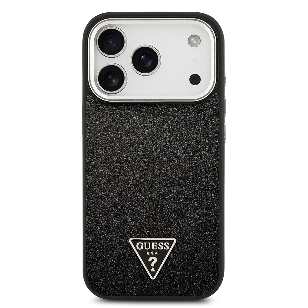 Apple iPhone 17 Pro Kılıf Guess Orjinal Lisanslı M-safe Şarj Özellikli Metal Kamera Çerçeveli Üçgen Logolu Glitter Kapak