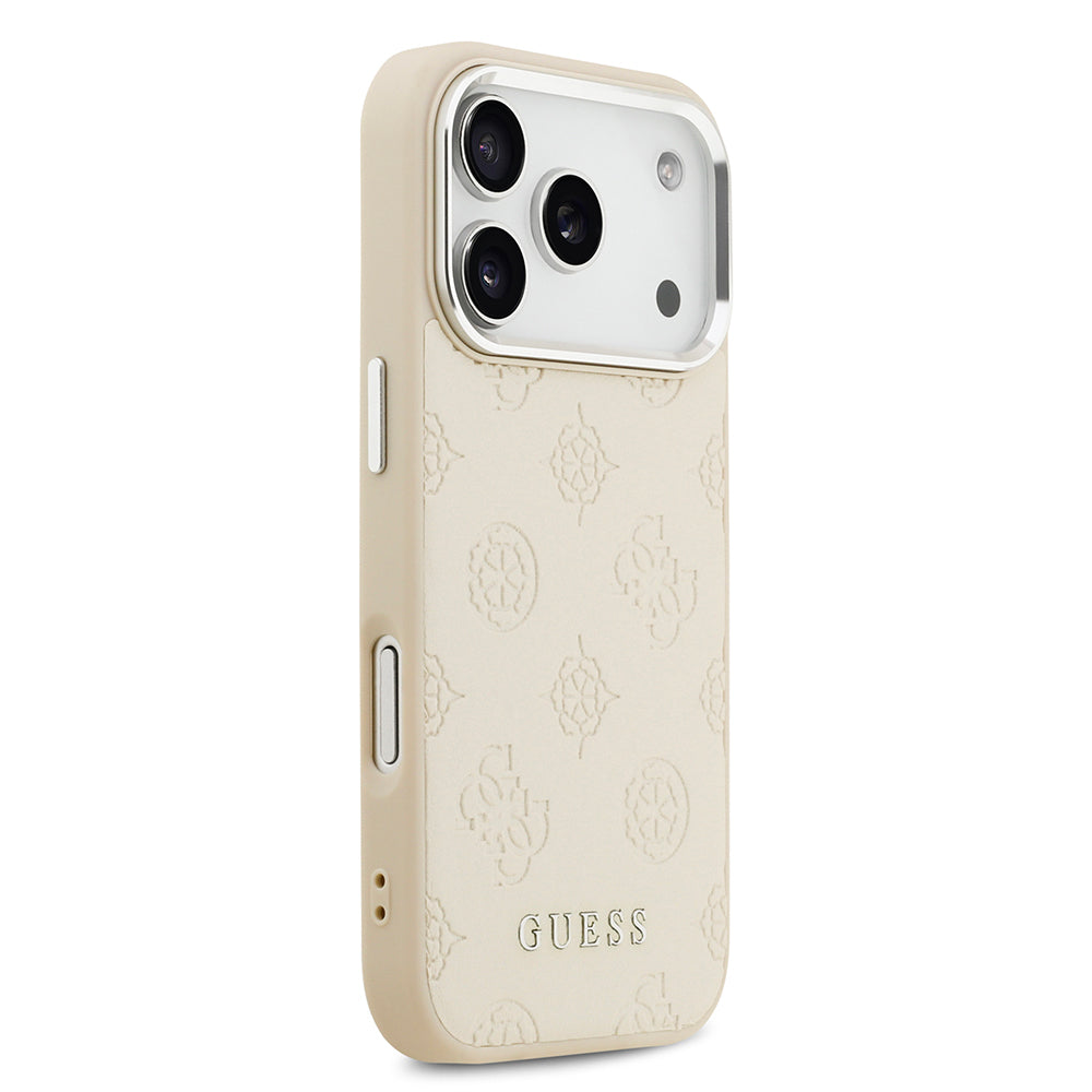 Apple iPhone 17 Pro Kılıf Guess Orjinal Lisanslı M-safe Şarj Özellikli Sıcak Baskılı Klasik Yazı Logolu PU Deri Peony Kapak