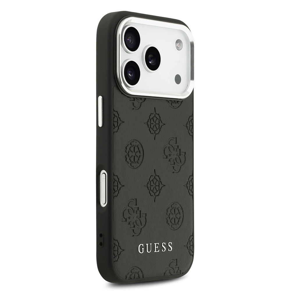 Apple iPhone 17 Pro Kılıf Guess Orjinal Lisanslı M-safe Şarj Özellikli Sıcak Baskılı Klasik Yazı Logolu PU Deri Peony Kapak