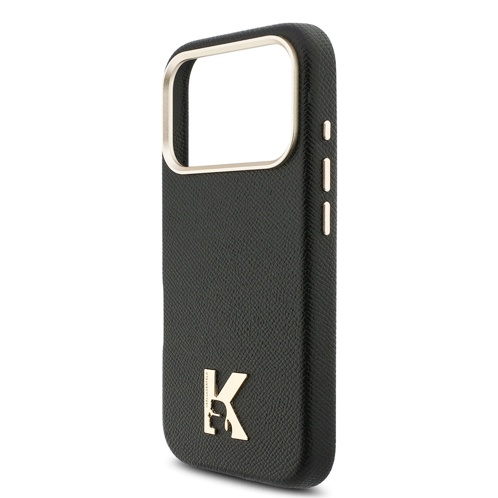 Apple iPhone 17 Pro Kılıf Karl Lagerfeld Orjinal Lisanslı M-safe Şarj Özellikli Gold Kamera Çerçeveli KHEAD Metal Logolu PU Deri Kapak