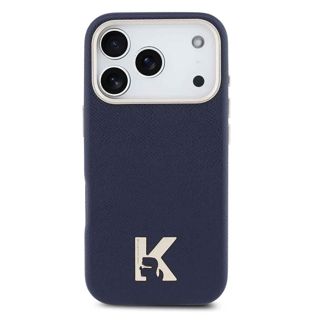 Apple iPhone 17 Pro Kılıf Karl Lagerfeld Orjinal Lisanslı M-safe Şarj Özellikli Gold Kamera Çerçeveli KHEAD Metal Logolu PU Deri Kapak